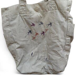 Cotton Tote Grocery Shopping Bag w/Colorful Graphic Birds Quote 13.5 x 13.5 inch